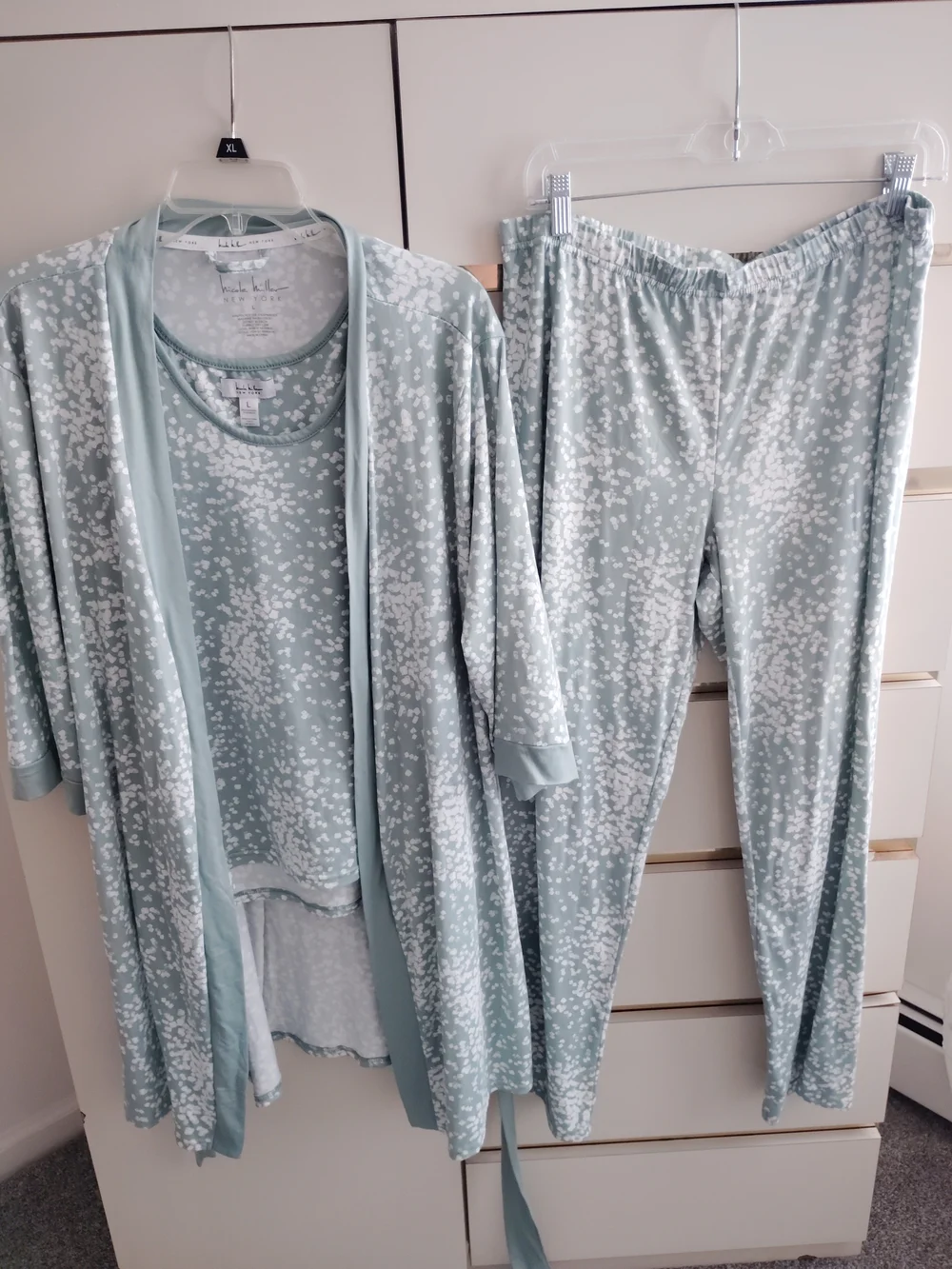 Nicole Miller Light Blue Floral Speckle 3-Piece Pajama Set